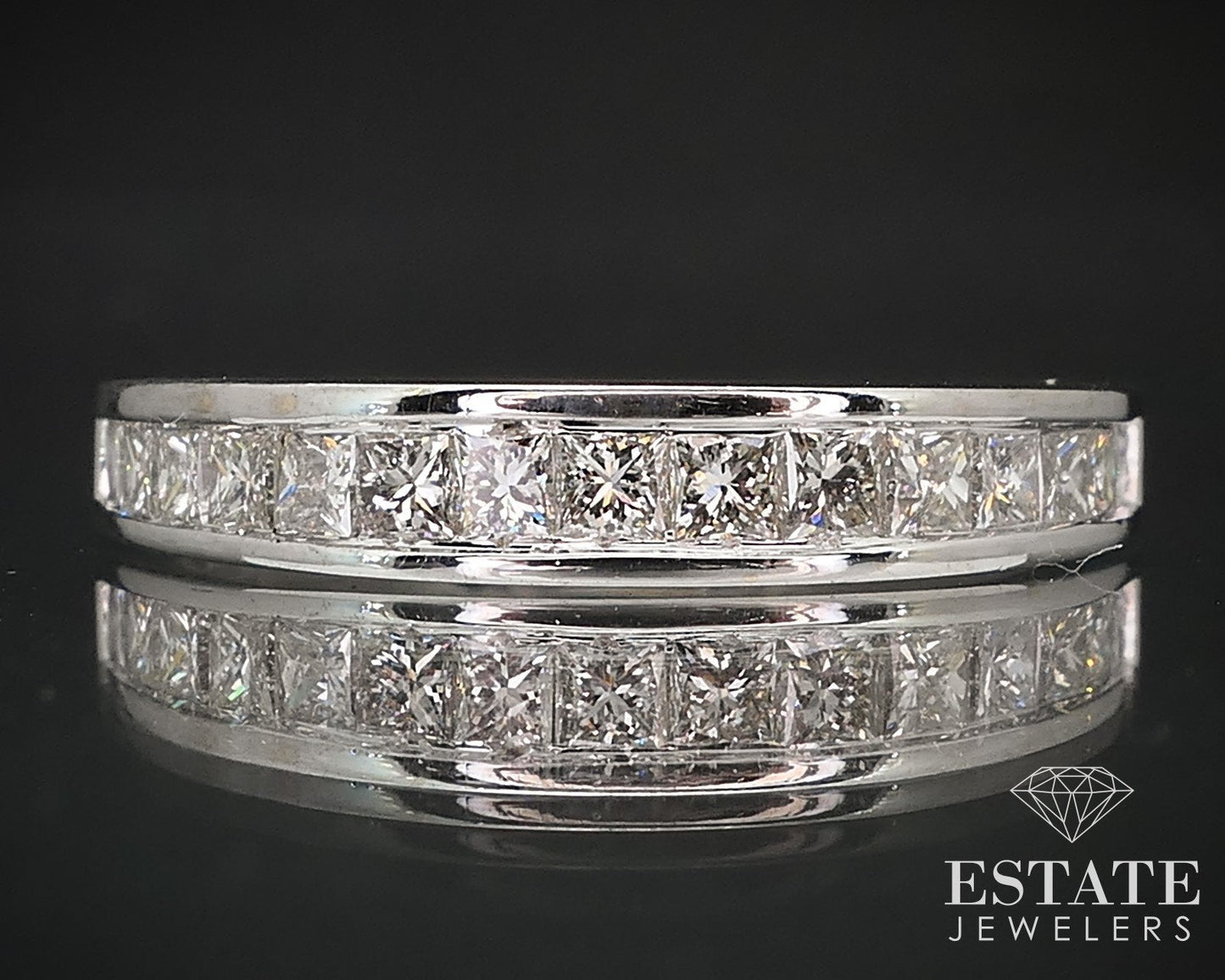 14k White Gold Princess Natural .75ctw Diamond Ladies Wedding Band 3.1g i17034