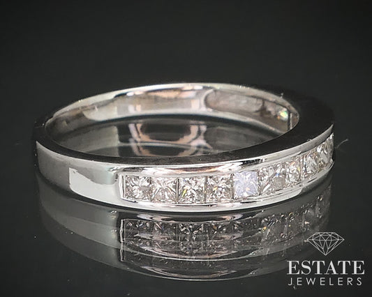 14k White Gold Princess Natural .75ctw Diamond Ladies Wedding Band 3.1g i17034