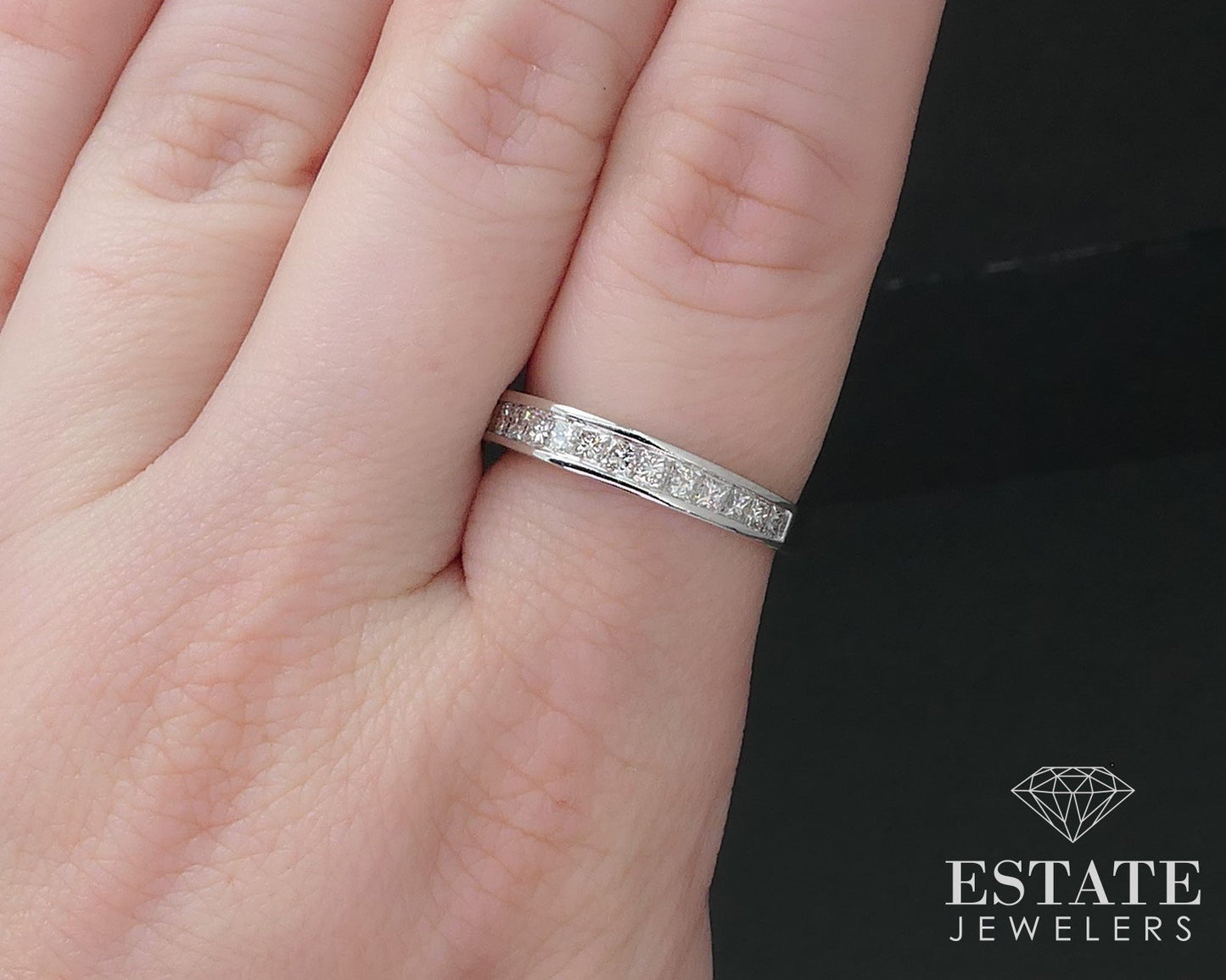 14k White Gold Princess Natural .75ctw Diamond Ladies Wedding Band 3.1g i17034