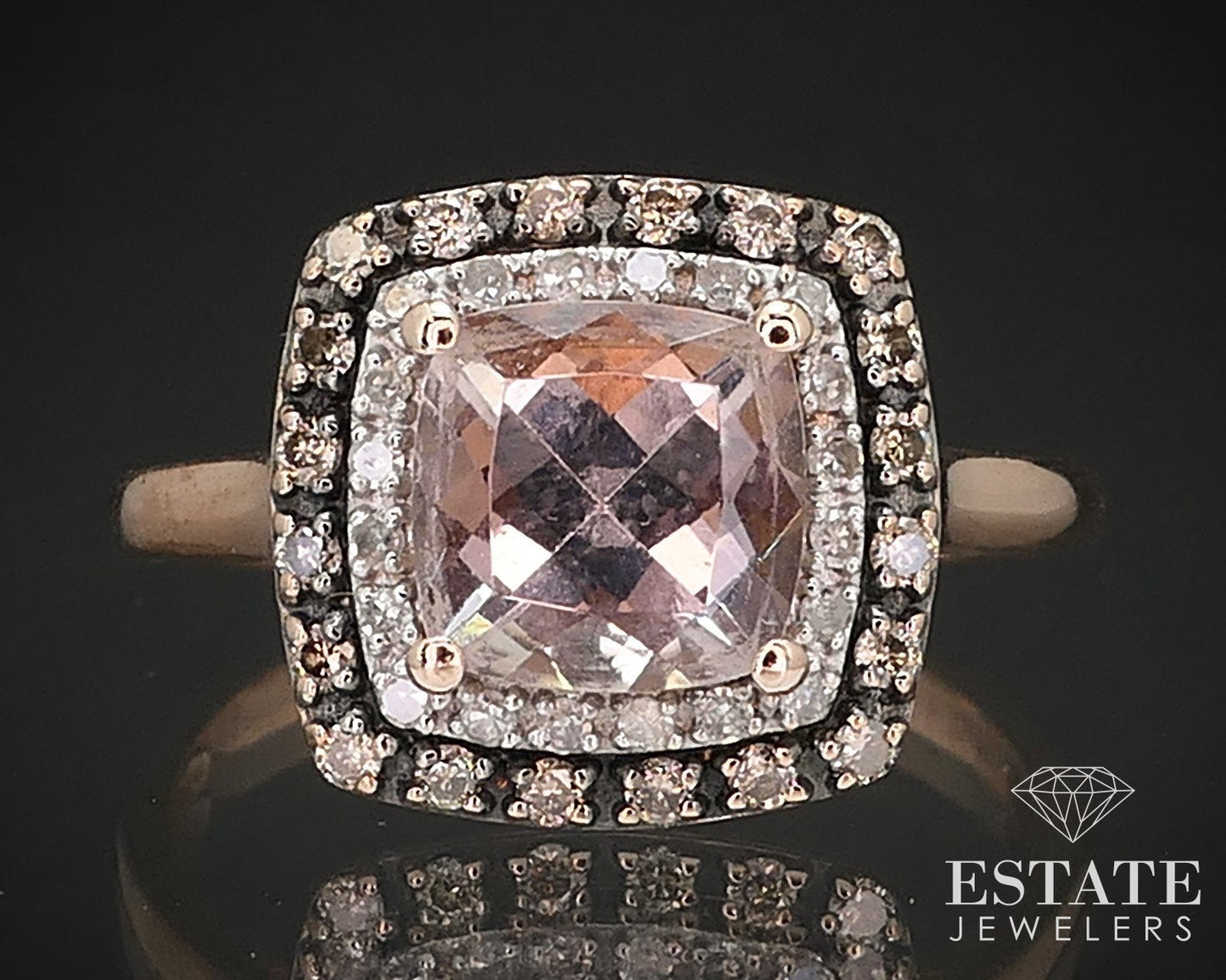 10k Rose Gold Cushion Natural Morganite & Diamond Halo Ring 2.4g i17030