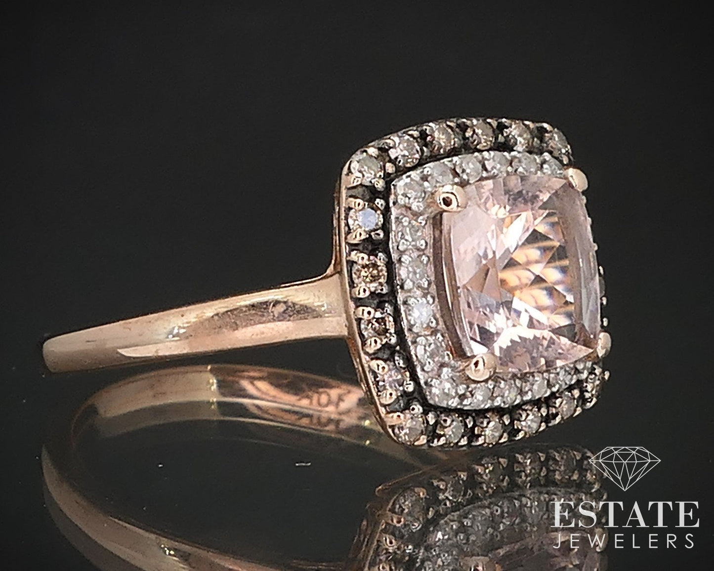 10k Rose Gold Cushion Natural Morganite & Diamond Halo Ring 2.4g i17030