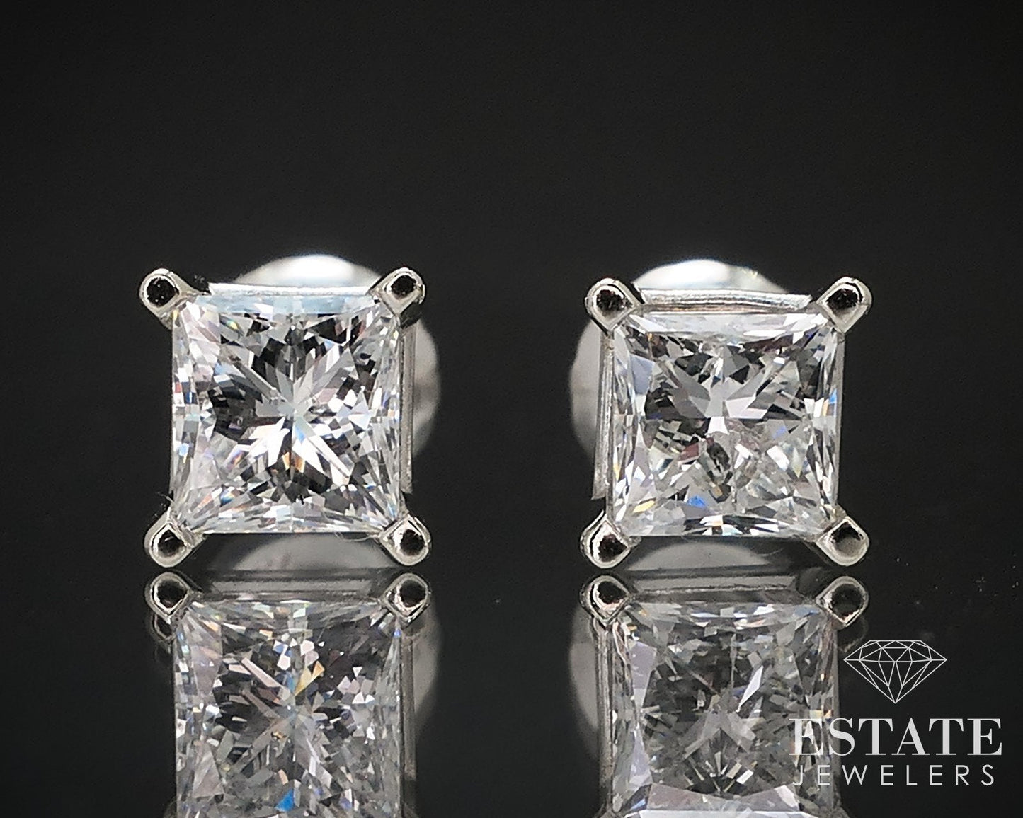 14k White Gold Princess Natural .80ctw Diamond Screw Back Earrings i17004