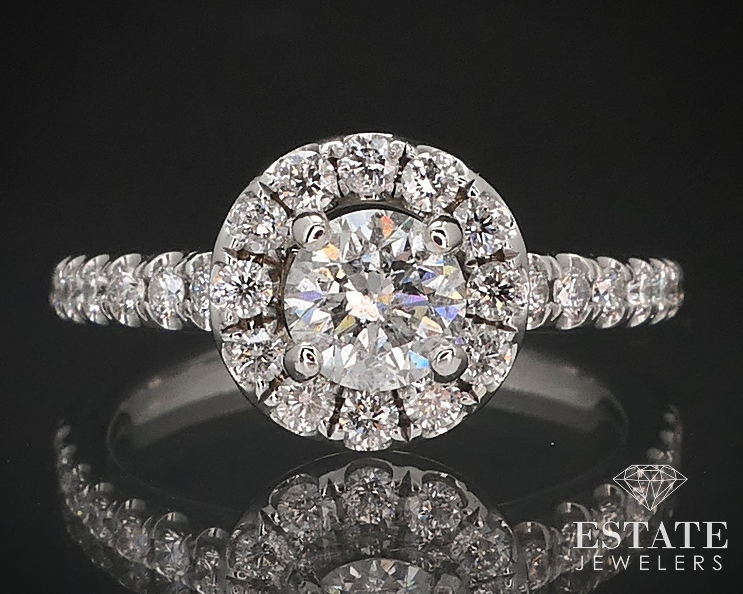 14k White Gold Round Natural 1ctw Diamond Halo Engagement Ring 4.2g i17008