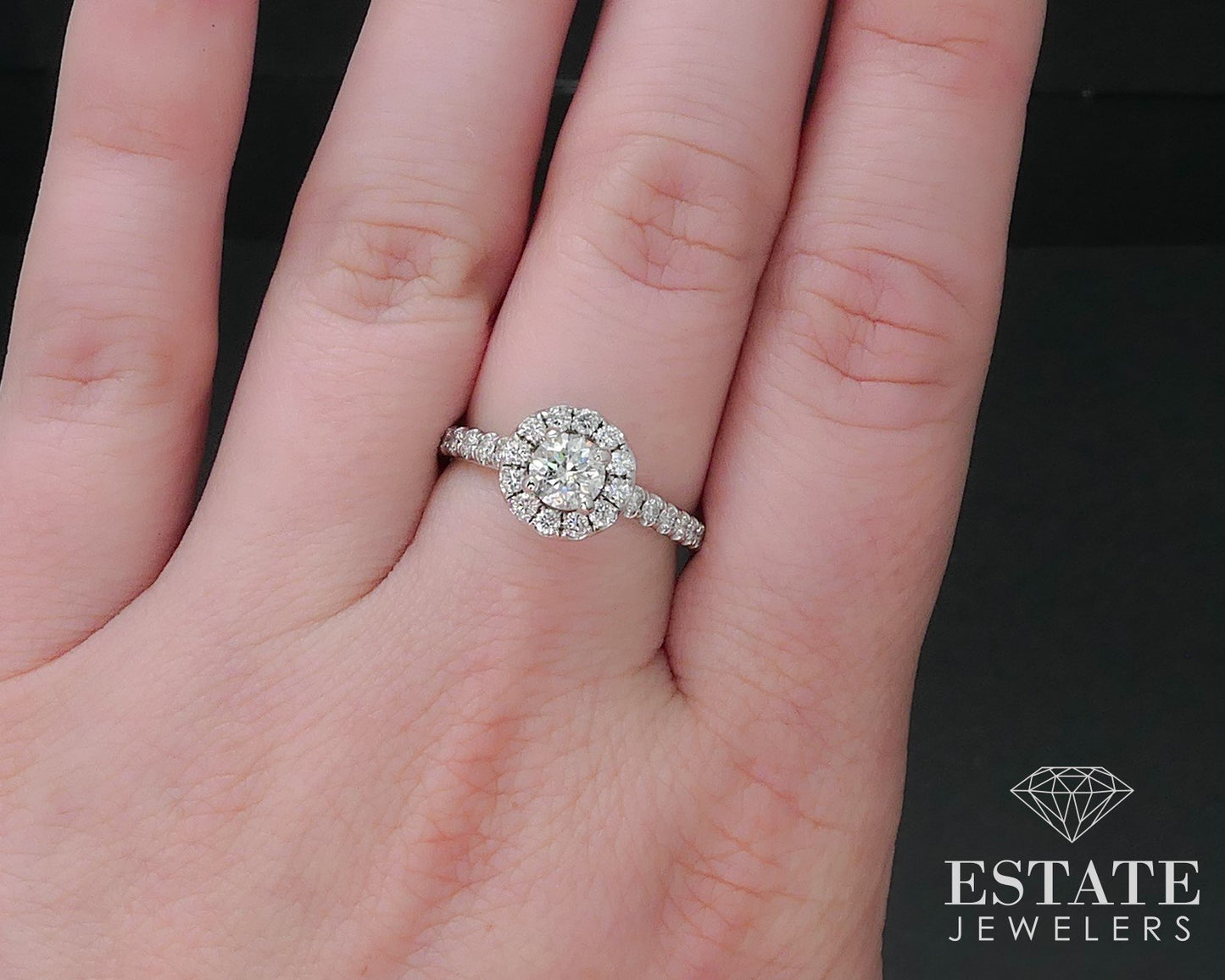 14k White Gold Round Natural 1ctw Diamond Halo Engagement Ring 4.2g i17008