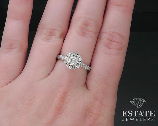 14k White Gold Round Natural 1ctw Diamond Halo Engagement Ring 4.2g i17008