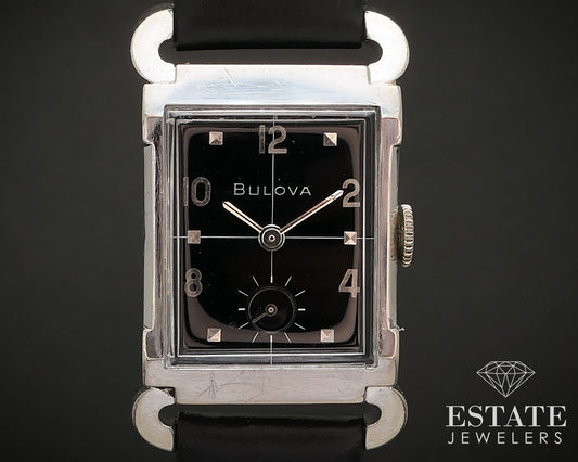 Vintage 1957 Gold Filled Bulova Black Pyramid Dial Fancy Lug Mens Watch i17066