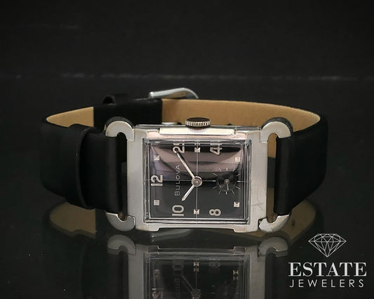 Vintage 1957 Gold Filled Bulova Black Pyramid Dial Fancy Lug Mens Watch i17066