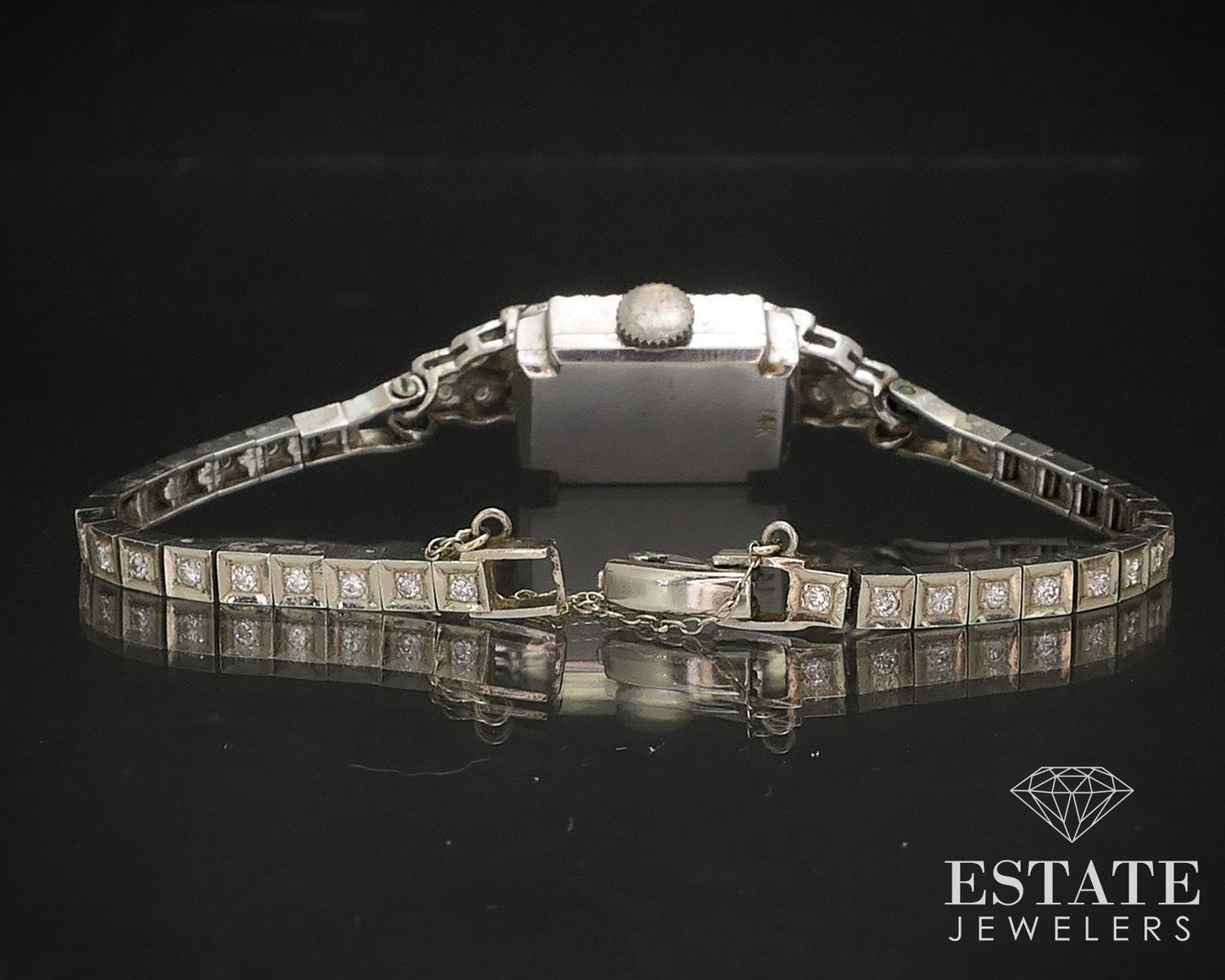 Antique 14k White Gold Natural .50ctw Diamond Hamilton Ladies Watch i17068