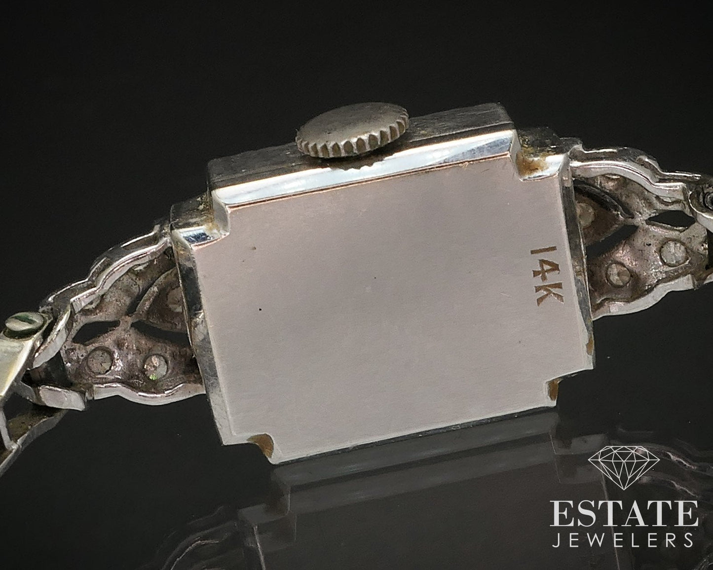 Antique 14k White Gold Natural .50ctw Diamond Hamilton Ladies Watch i17068