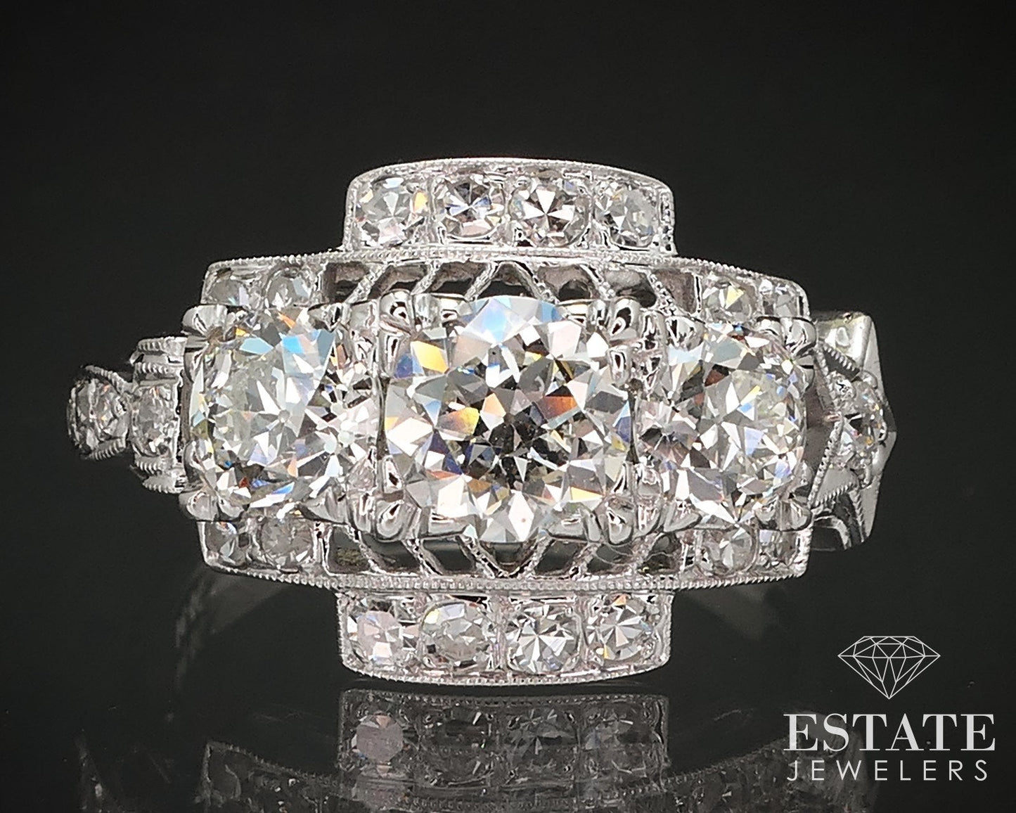 Antique 14k White Gold European Natural 2.17ctw Diamond Engagement Ring i17114