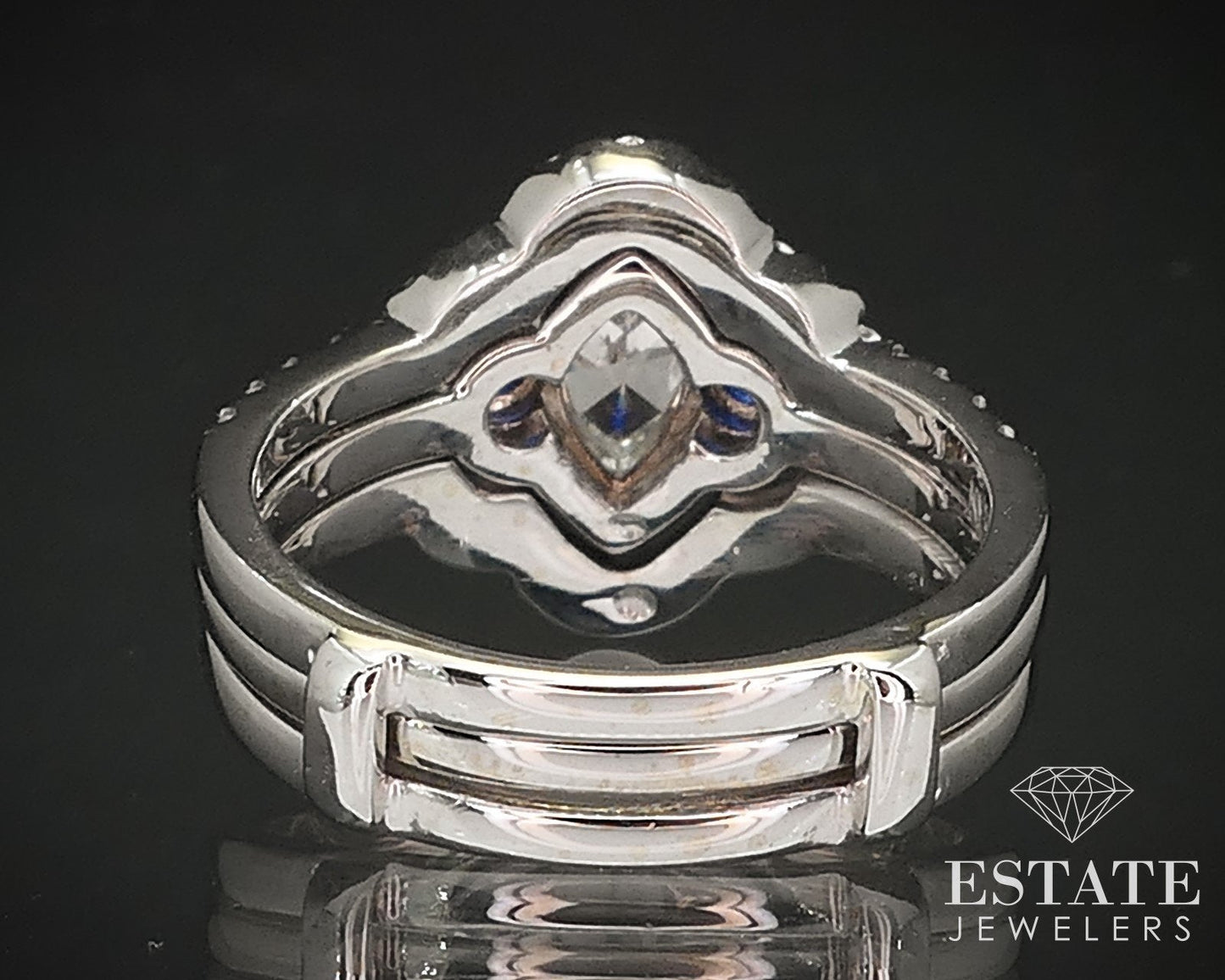 18k White Gold Marquise Natural 1.44ctw Diamond Sapphire Wedding Set 8.4g i17110