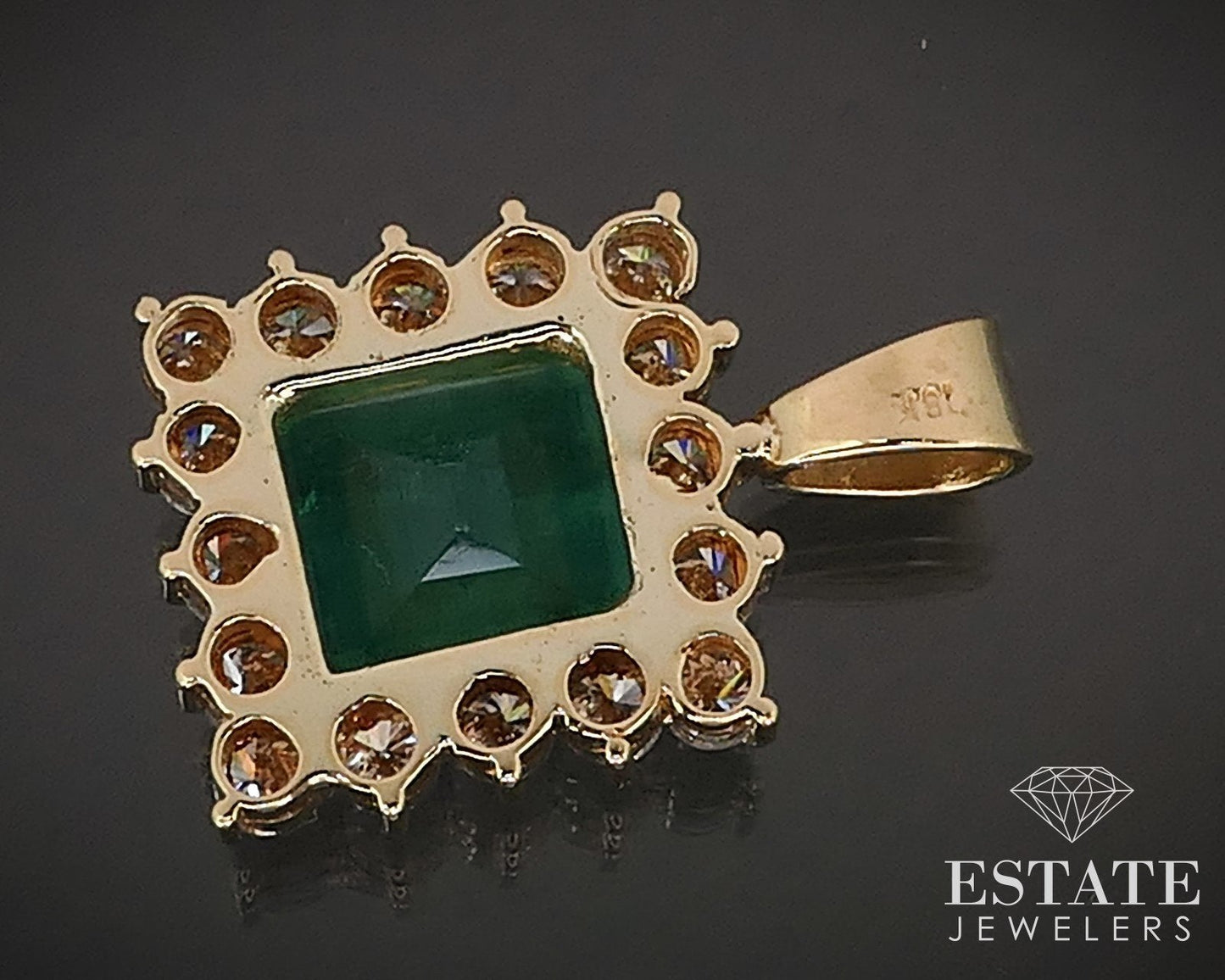 18k Yellow Gold IGI Natural 4.17ct Emerald & Diamond Halo Pendant 5.7g i17117