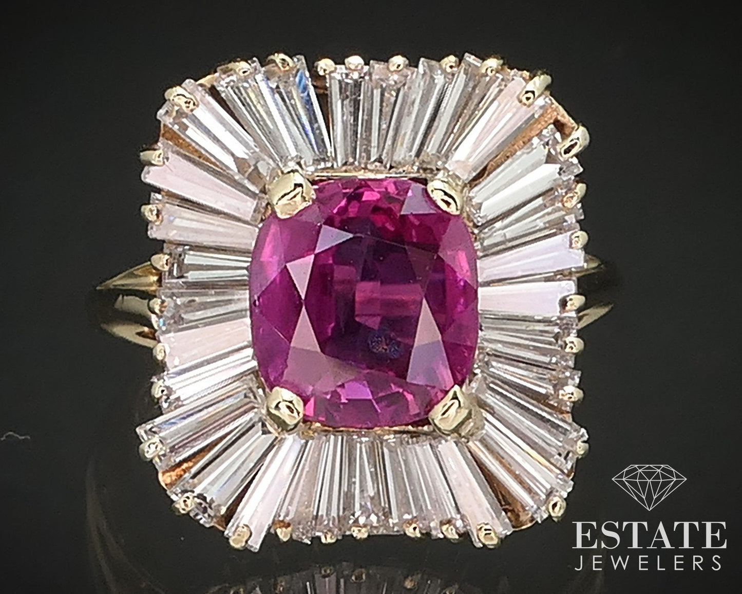 18k Yellow Gold IGI Natural Ruby & Diamond Ballerina Cocktail Ring 4.5g i17116