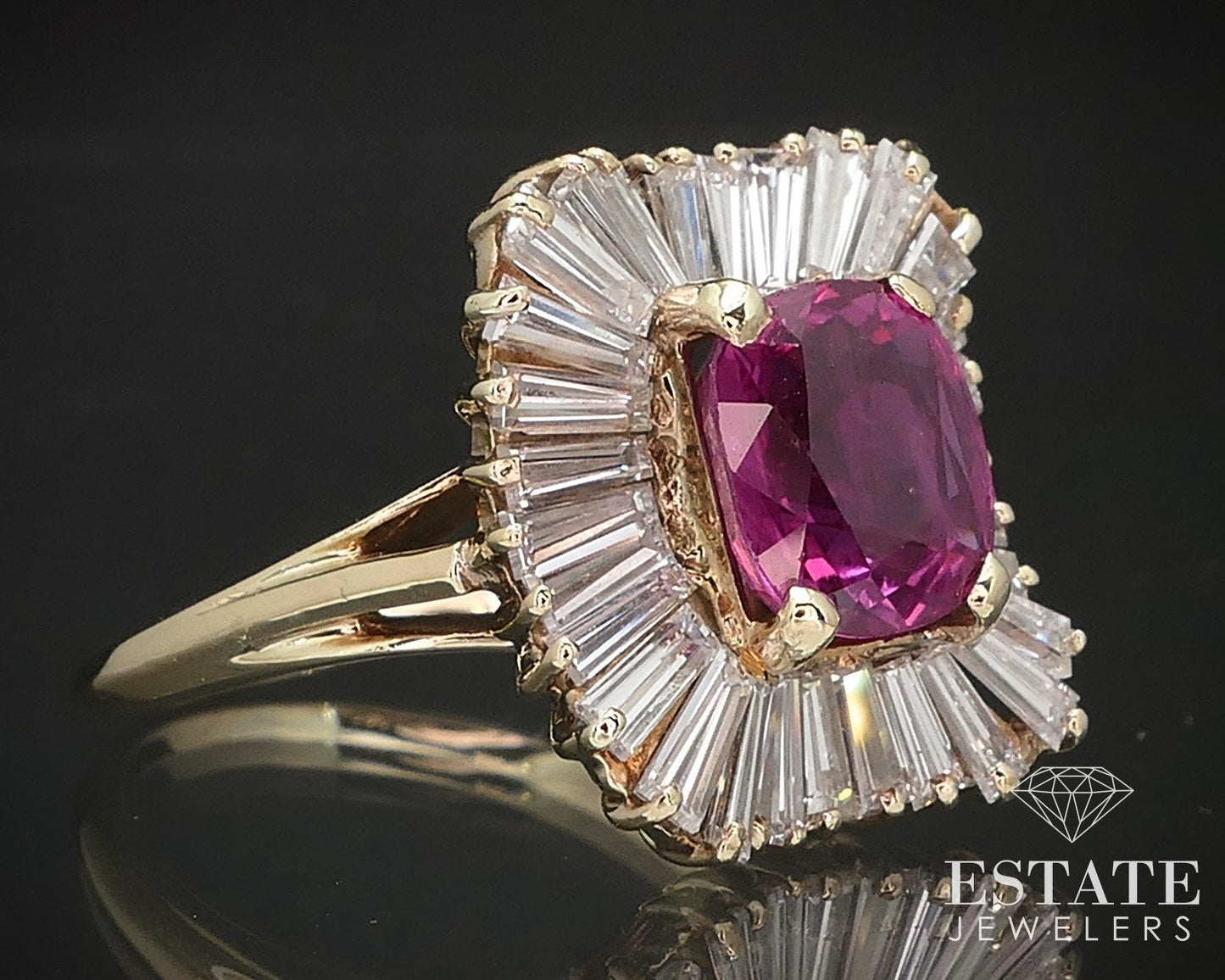 18k Yellow Gold IGI Natural Ruby & Diamond Ballerina Cocktail Ring 4.5g i17116