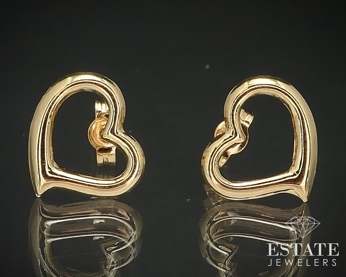 18k Yellow Gold Smooth Open Heart Stud Earrings 0.9g i17158b