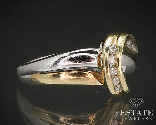 10k White & Yellow Gold Natural .12ctw Diamond Crossover Band Ring 3.4g i17190b