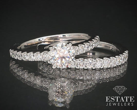 14k White Gold Round Natural 1.27ctw Diamond Gabriel & Co Wedding Set 7g i17168