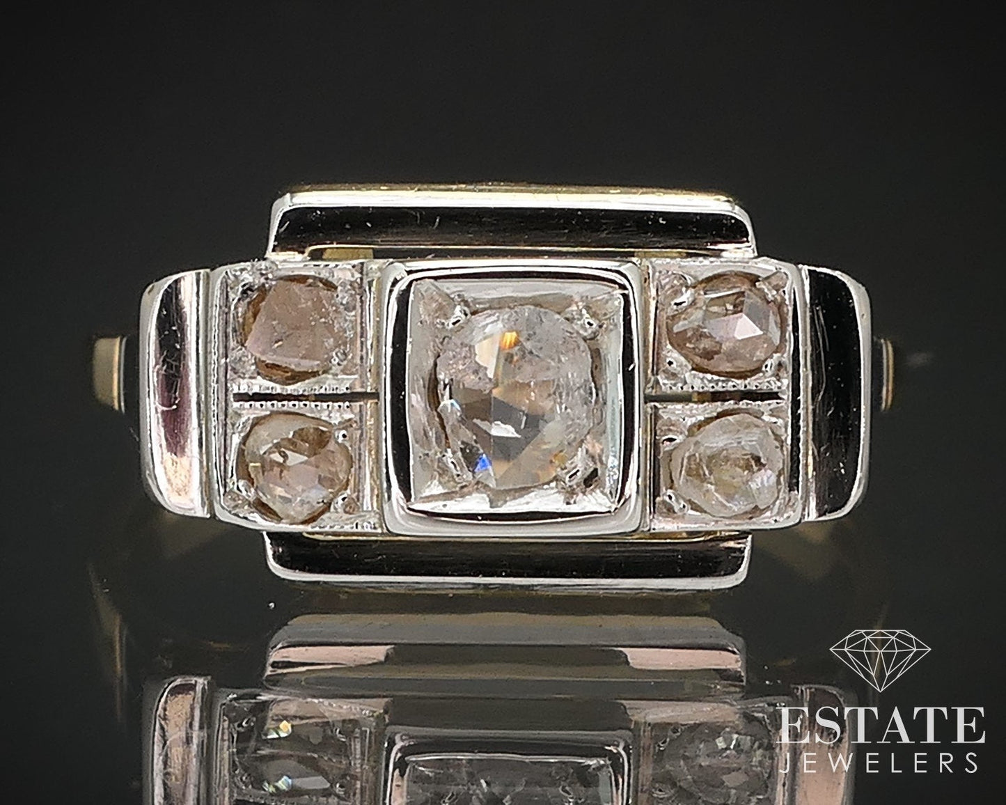 Antique 10k Yellow Gold Rose Cut .22ctw Diamond Engagement Ring 2.7g i17184