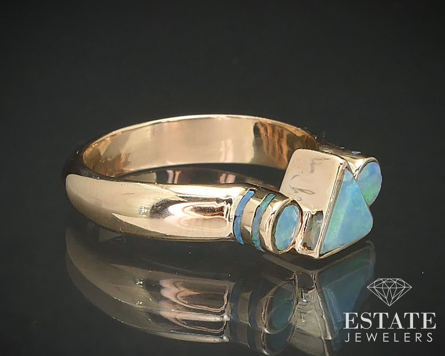 Vintage 14k Yellow Gold Natural Opal Ladies Band Ring 4.3g i17179