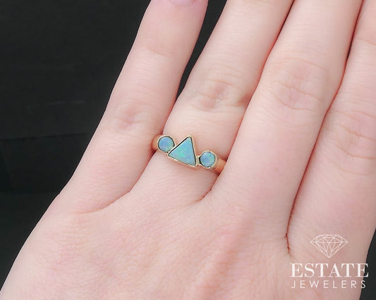 Vintage 14k Yellow Gold Natural Opal Ladies Band Ring 4.3g i17179