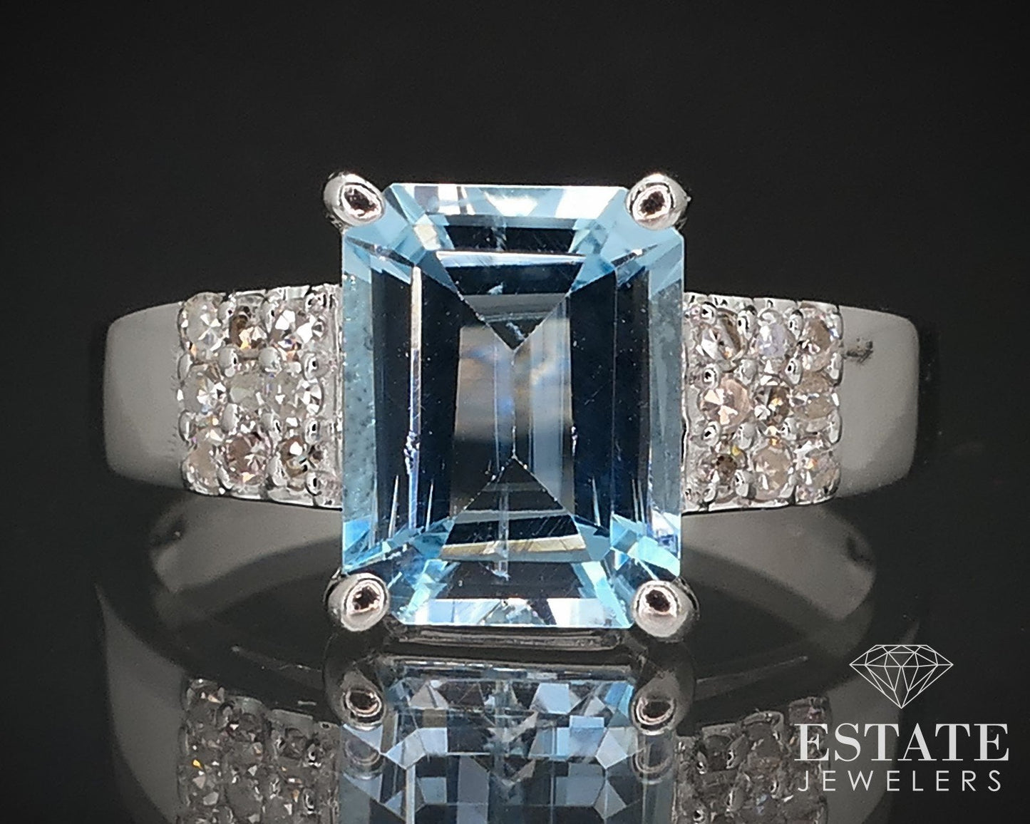 14k White Gold Natural 2ct Aquamarine & Diamond Ladies Ring 3.9g i17176