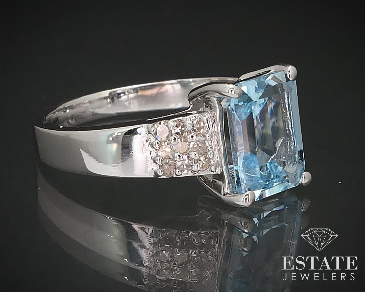14k White Gold Natural 2ct Aquamarine & Diamond Ladies Ring 3.9g i17176