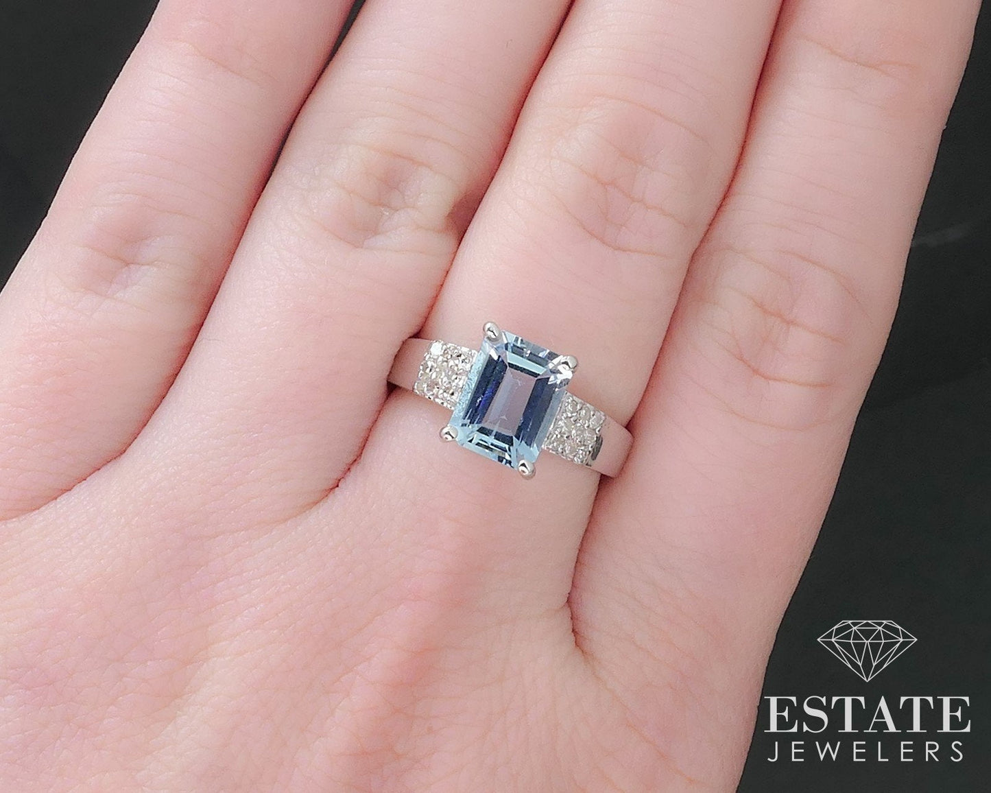 14k White Gold Natural 2ct Aquamarine & Diamond Ladies Ring 3.9g i17176