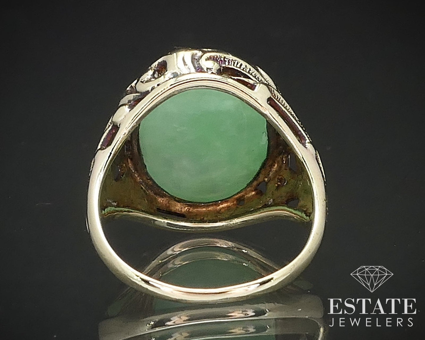 Vintage 14k Yellow Gold Natural Green Jade Ladies Ring 5.9g i17182