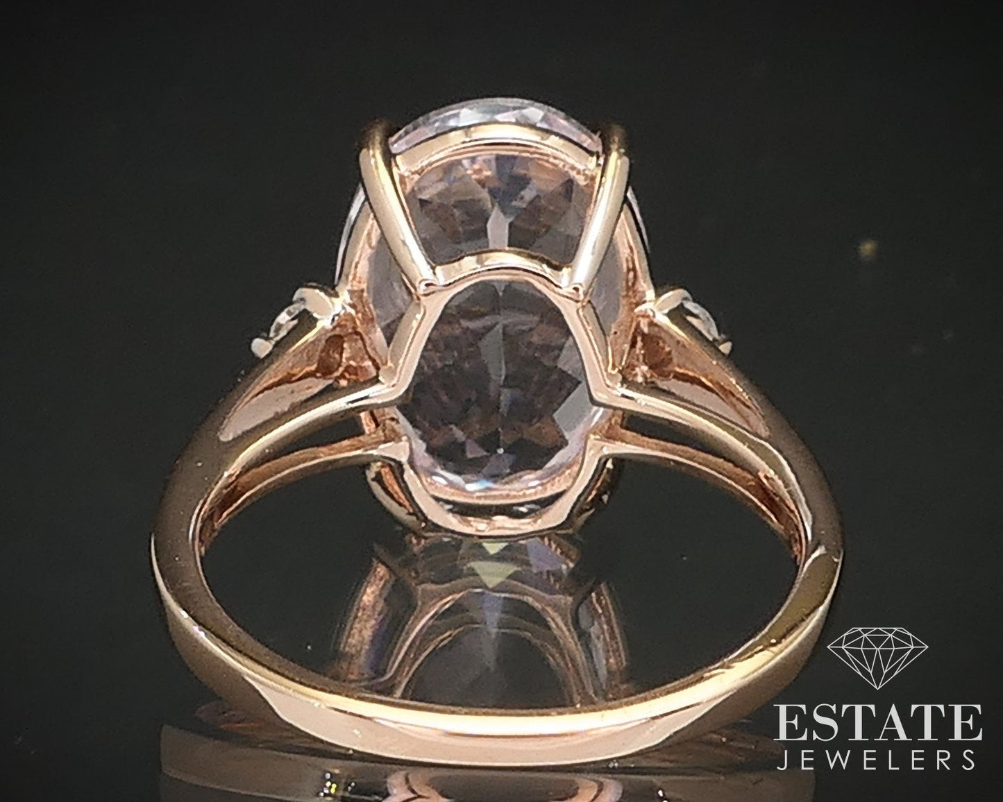 14k Rose Gold Oval Natural 6ct Kunzite & Diamond Ladies Ring 4.2g i17170