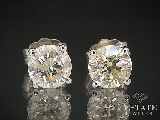 14k White Gold Round Natural .86ctw Diamond Stud Earrings i17216