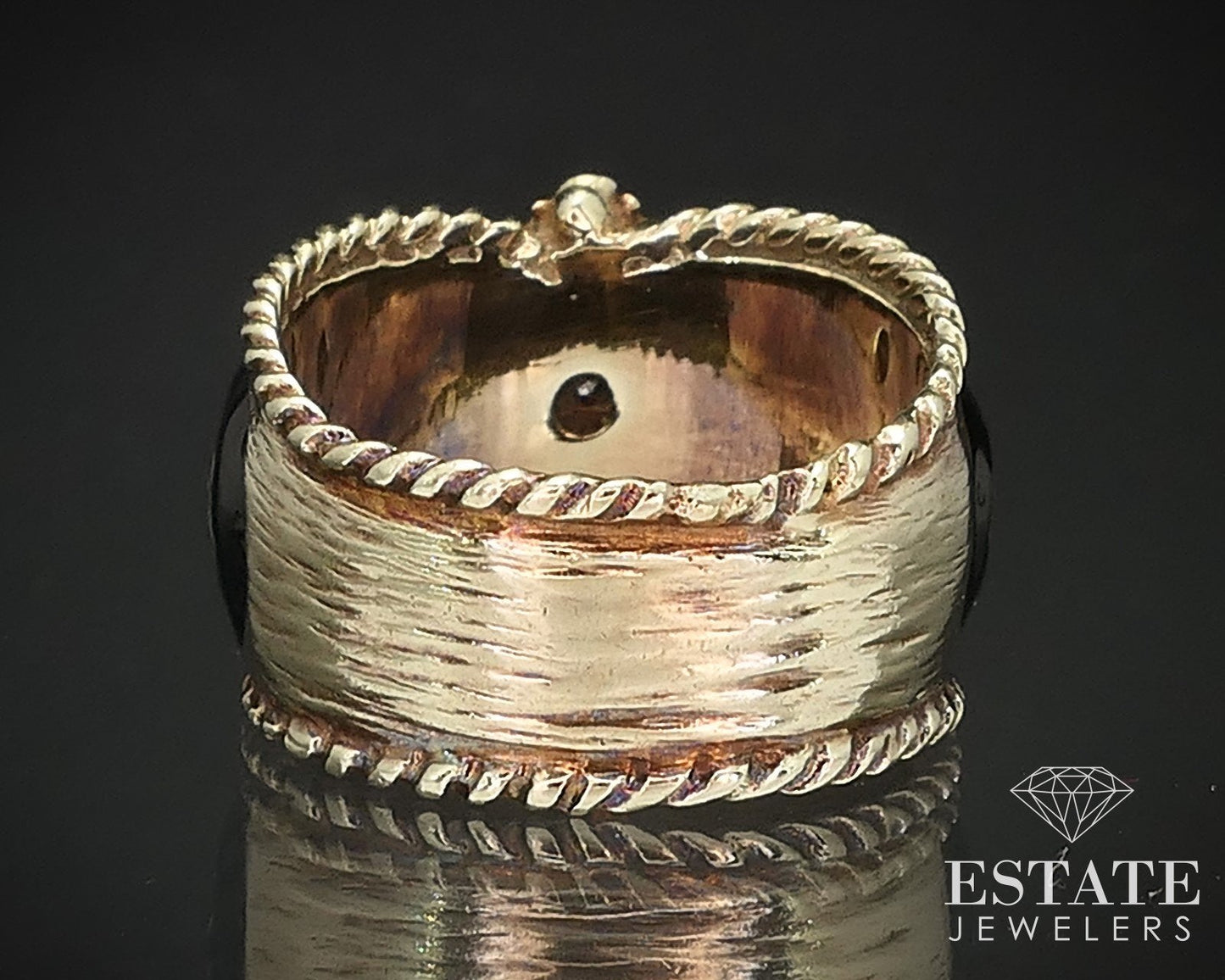 Antique 12k Yellow Gold Natural Diamond Enameled Band Ring 8.8g i17163