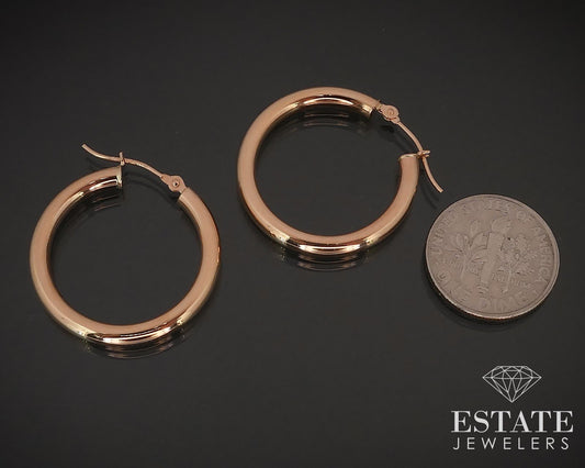 14k Rose Gold 3mm Smooth Hoop Ladies Earrings 1.7g i17132b
