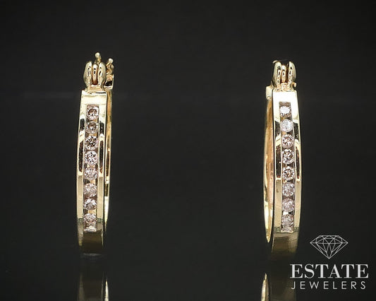 14k Yellow Gold Natural .25ctw Diamond Ladies Hoop Earrings 4.8g i17120b