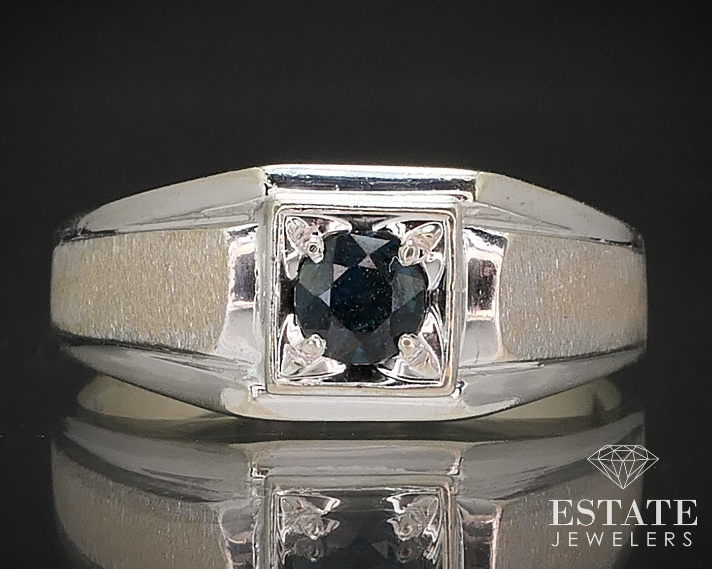 Vintage 14k White Gold Natural Blue Sapphire Mens Band Ring 4.8g i17140b