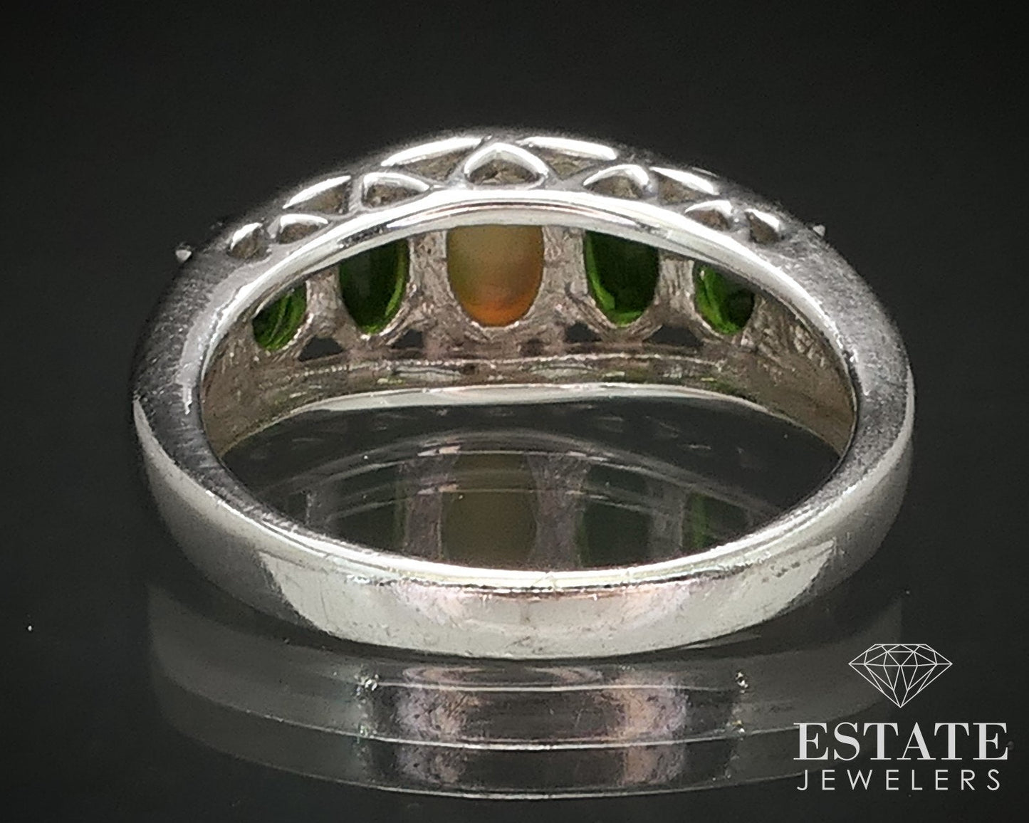 Sterling Natural Jelly Opal & Chrome Diopside Kit Heath Ladies Ring 5.2g i17285