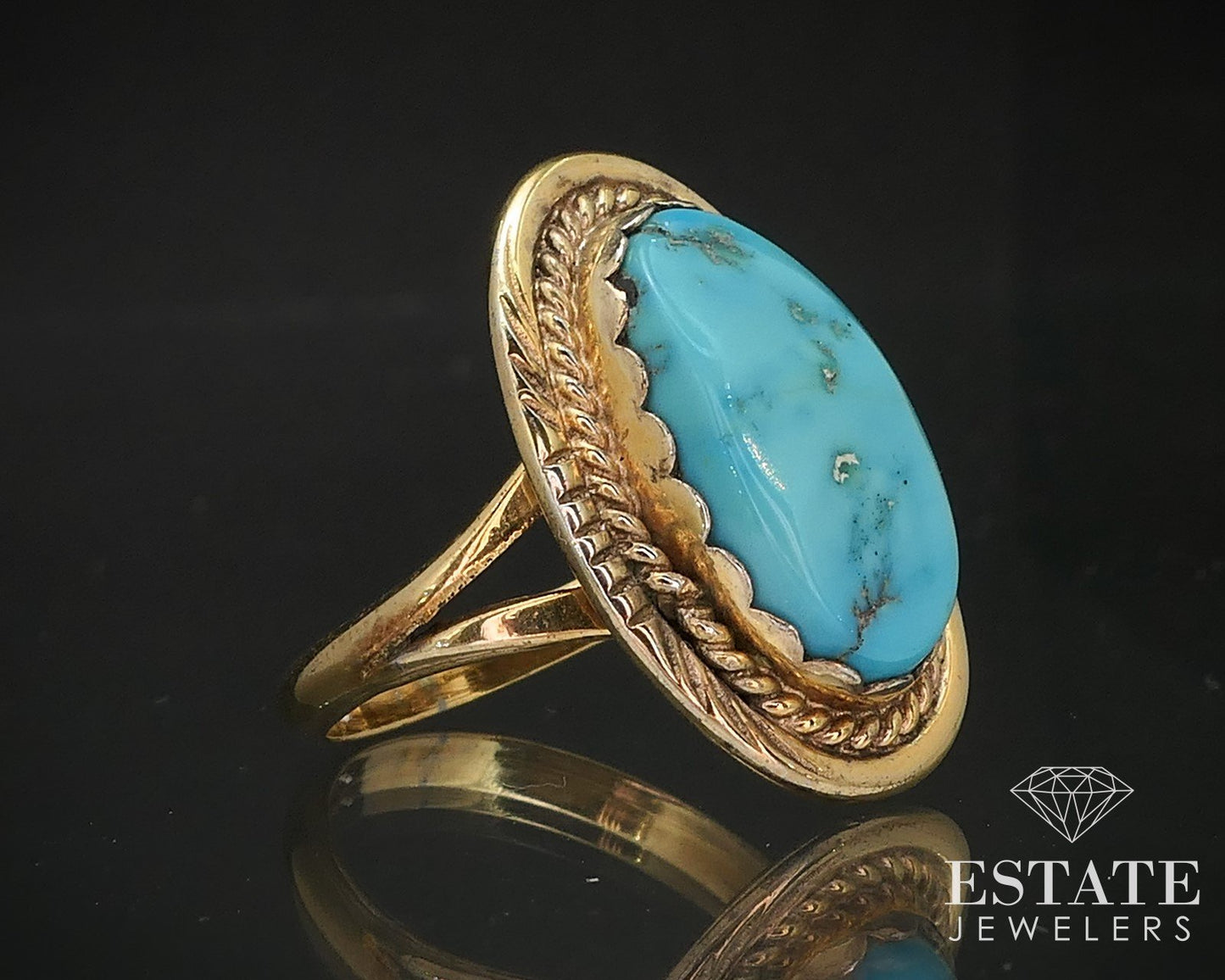 Vintage Sterling Vermeil Signed Navajo Natural Turquoise Ring 4.9g i17284