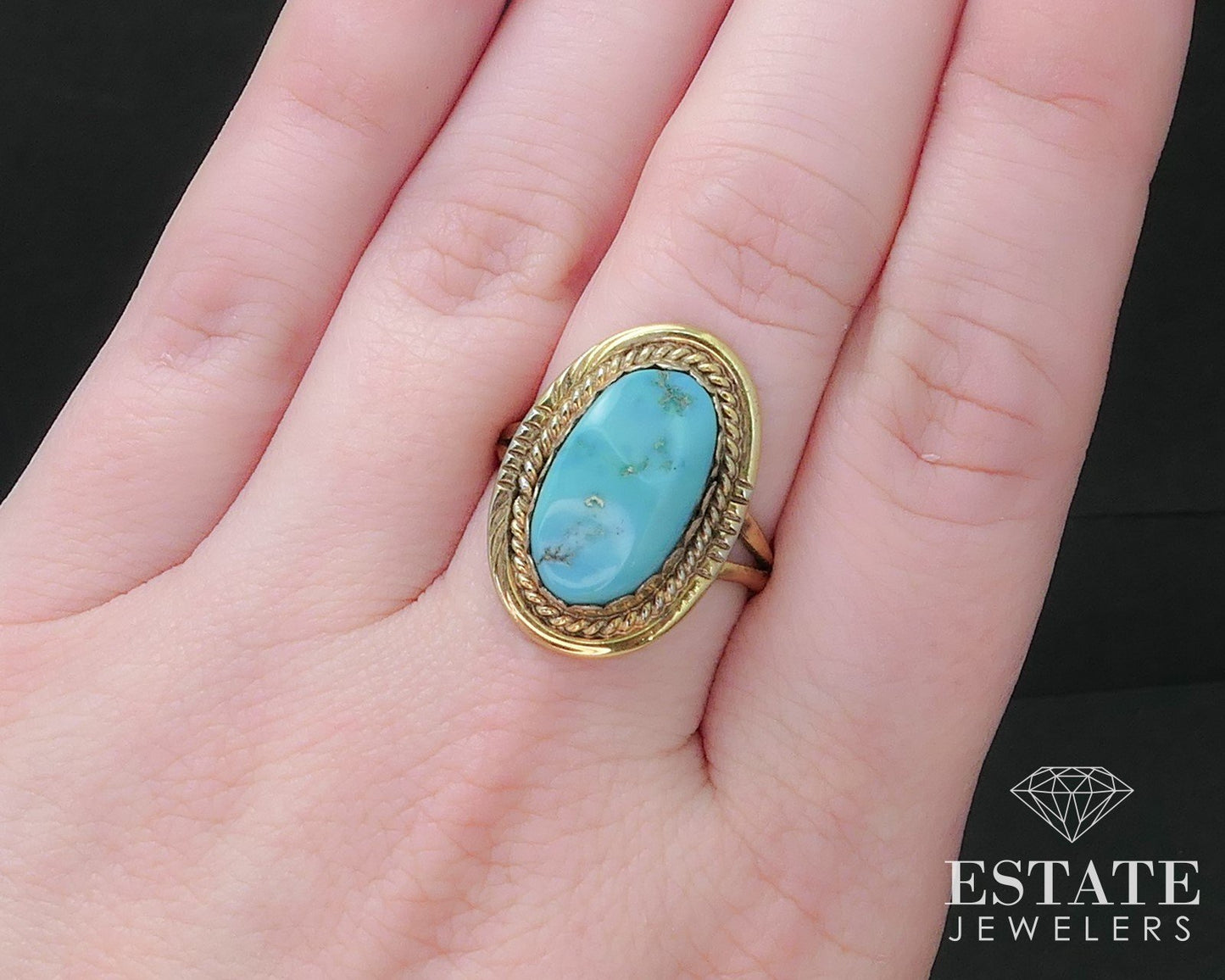 Vintage Sterling Vermeil Signed Navajo Natural Turquoise Ring 4.9g i17284