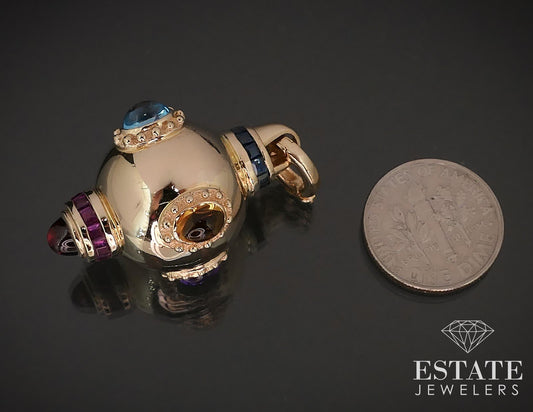 Vintage 14k Yellow Gold Multi Gem Dimensional Orb Sputnik Charm 10.7g i17249