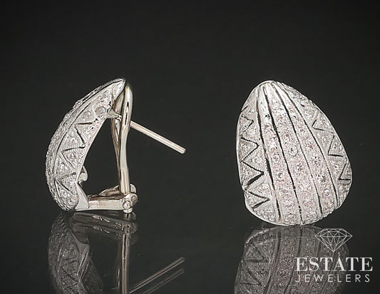 14k White Gold Art Deco Natural .40ctw Diamond Omega Back Earrings 4.8g i17252