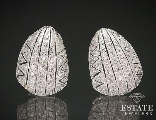 14k White Gold Art Deco Natural .40ctw Diamond Omega Back Earrings 4.8g i17252