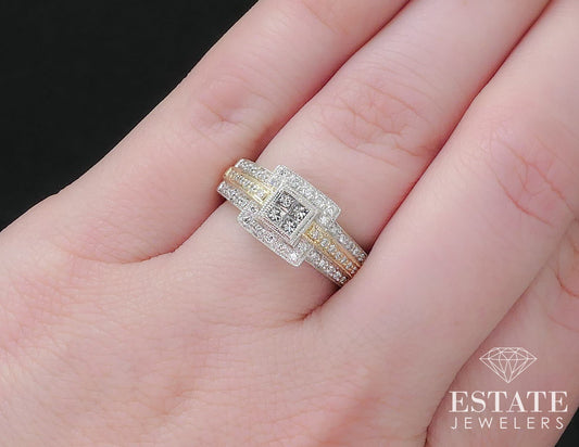 14k Two Tone Gold Natural .50ctw Diamond Invisible Engagement Ring 5.7g i17255