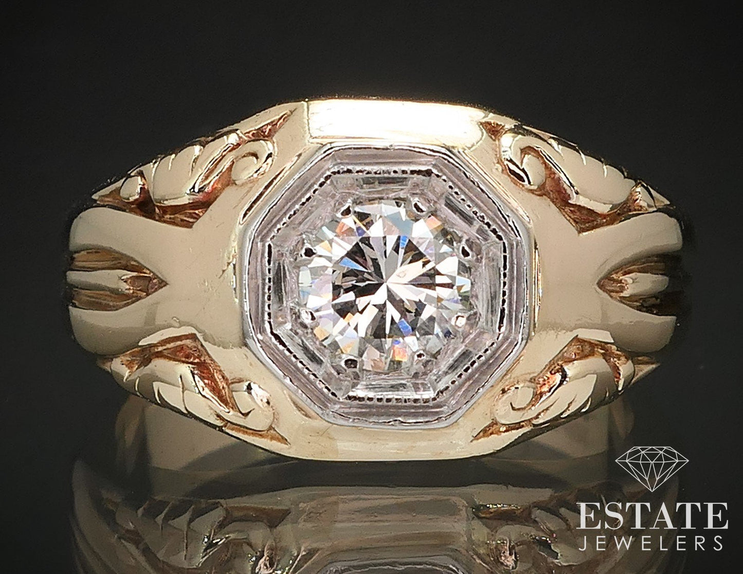 Vintage 14k Yellow Gold Round Natural .46ct Diamond Band Ring 8.3g i17242