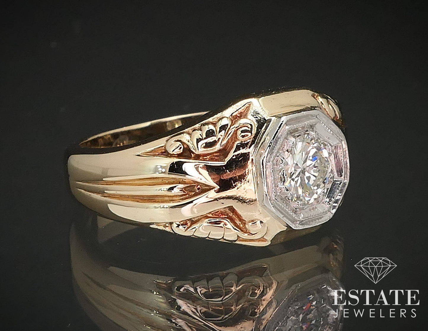 Vintage 14k Yellow Gold Round Natural .46ct Diamond Band Ring 8.3g i17242