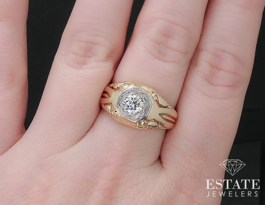 Vintage 14k Yellow Gold Round Natural .46ct Diamond Band Ring 8.3g i17242