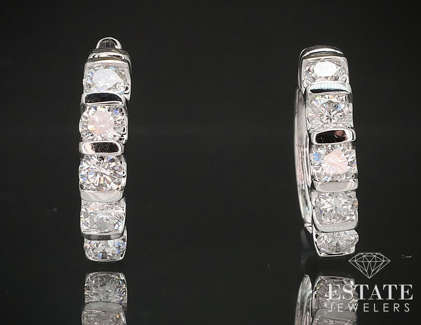 14k White Gold Round Natural 1.80ctw Diamond Hoop Earrings 8g i17251