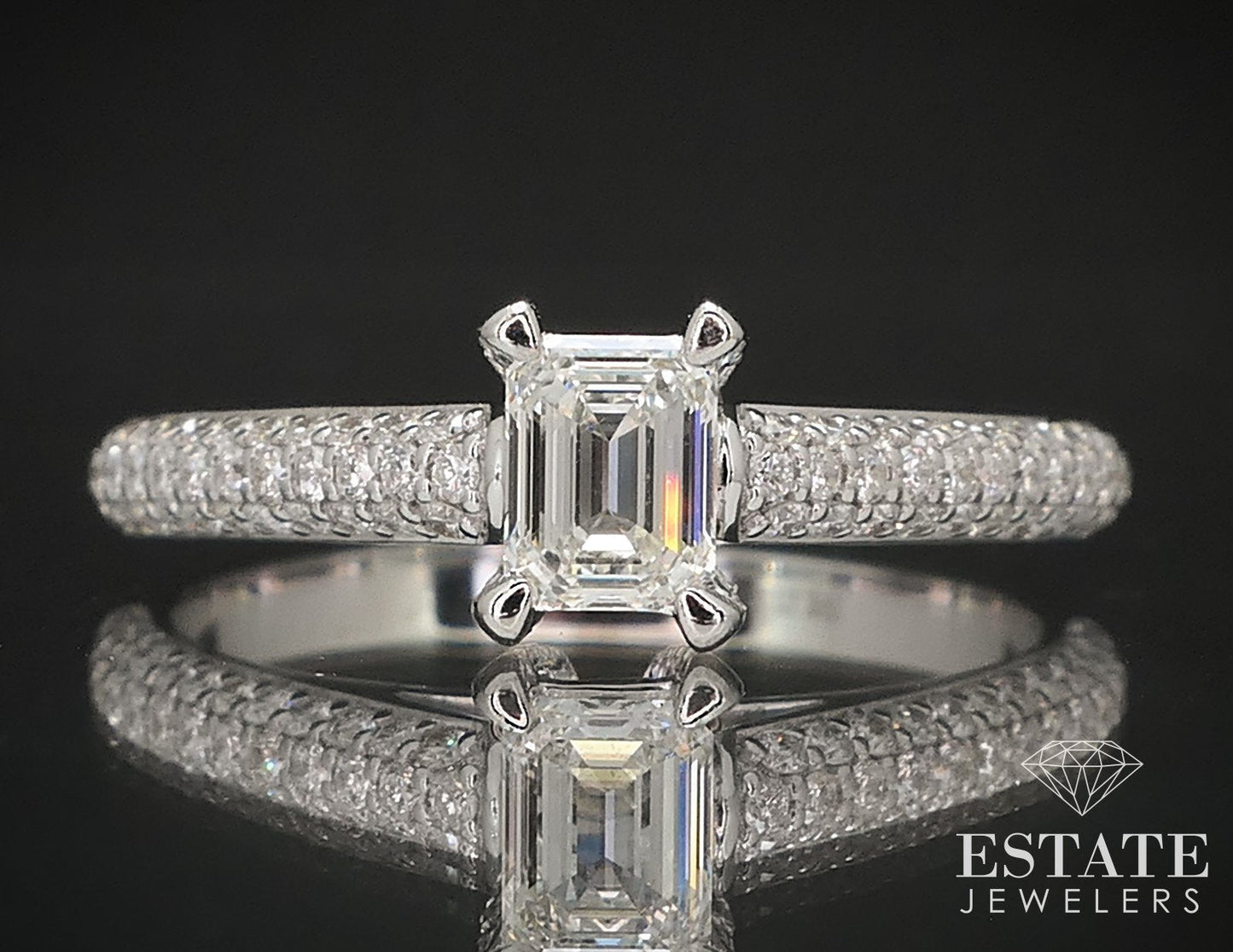 18k White Gold GIA Emerald Natural .91ctw Diamond Engagement Ring 4.3g i17261