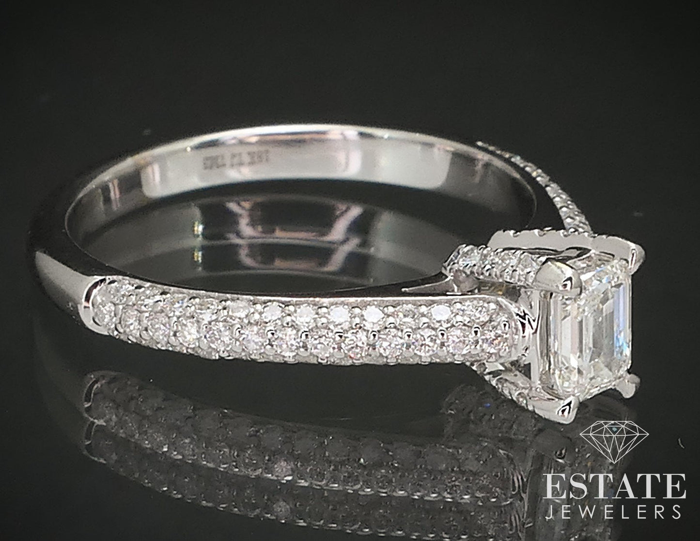 18k White Gold GIA Emerald Natural .91ctw Diamond Engagement Ring 4.3g i17261