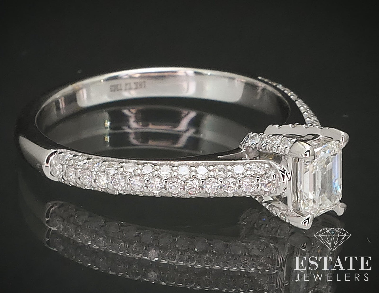 18k White Gold GIA Emerald Natural .91ctw Diamond Engagement Ring 4.3g i17261