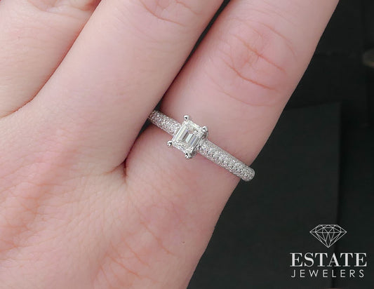 18k White Gold GIA Emerald Natural .91ctw Diamond Engagement Ring 4.3g i17261