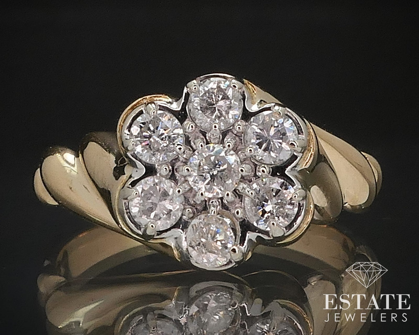 Vintage 14k Yellow Gold Natural .42ctw Diamond Kentucky Cluster Ring 3g i17311b